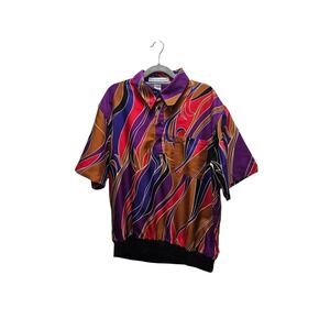 Irvine Park Vintage Womens Geometric Print Button Up Shirt Large Polyester